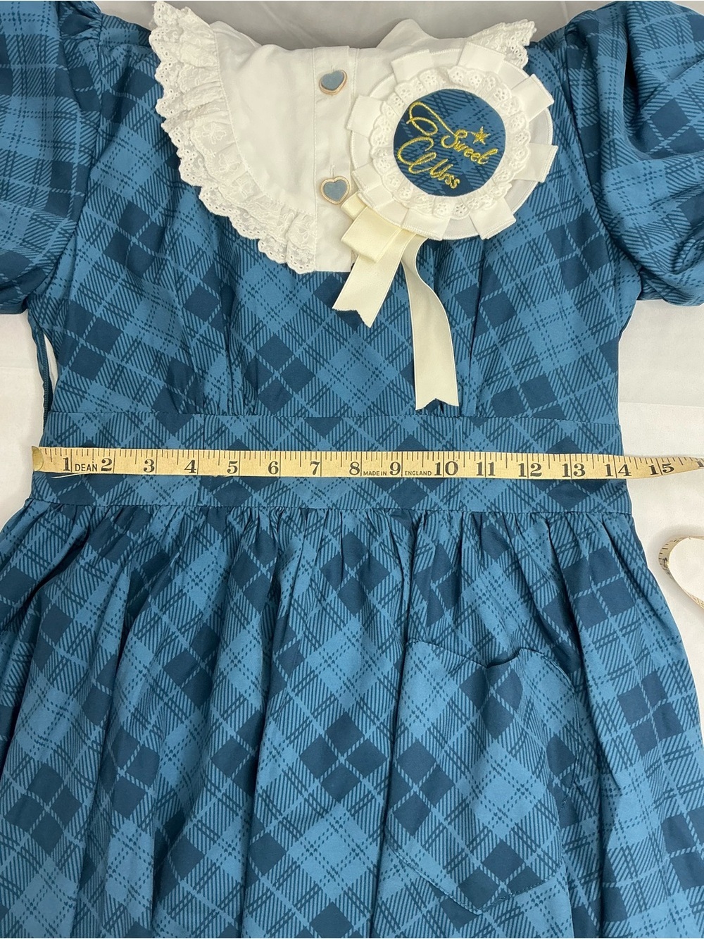 2186 - Blue Plaid Vintage Dress with White Lace Collar (Crinoline Not included) - Picture 11 of 12